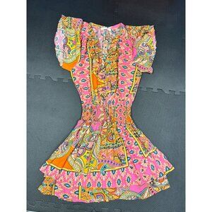 Karlie Womens Paisley Print Short Sleeve Ruffle Hem Dress S Pink Multi Boho Rayo